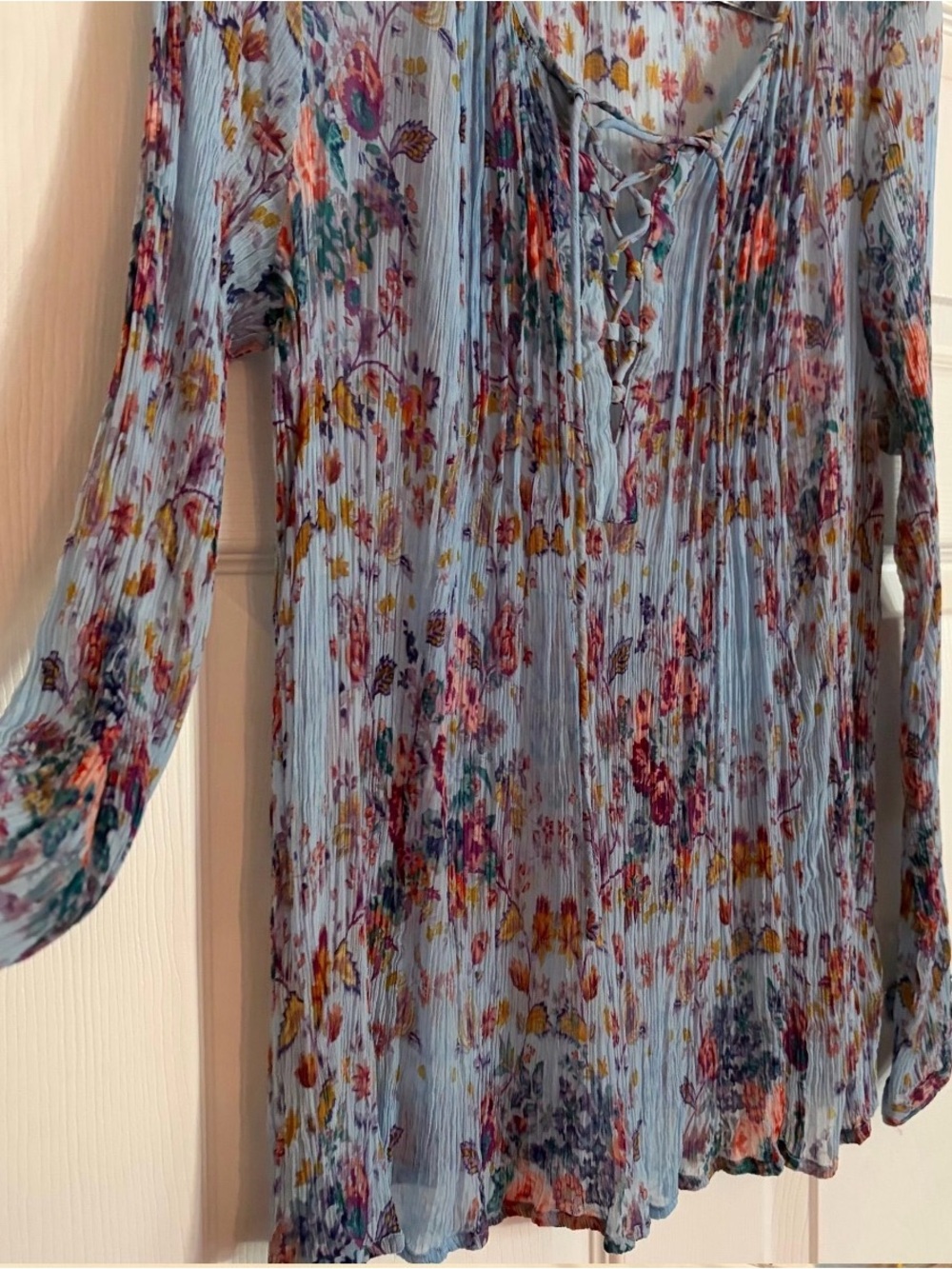 208 // Boho floral Lucky Brand semi-sheer blouse // XL - Picture 3 of 6